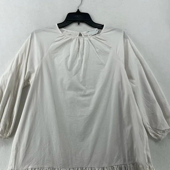 Asos Shift Dress Sz 6 White Round Neck 3/4 Puff Sleeves Peplum Drop Waisted - Picture 6 of 10